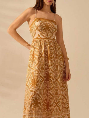 Cascais Bohemia Tropical palm strappy sundress-Blue Hand Home