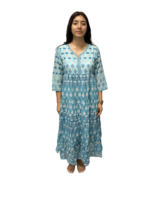Long Sleeve Midi Dress-Blue Hand Home