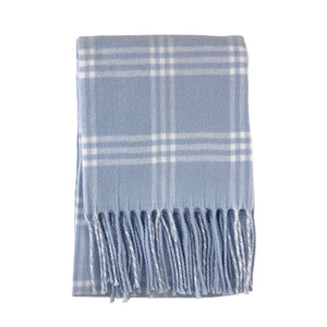 701 - Window Pane Check Flannel With Fringe-Blue Hand Home
