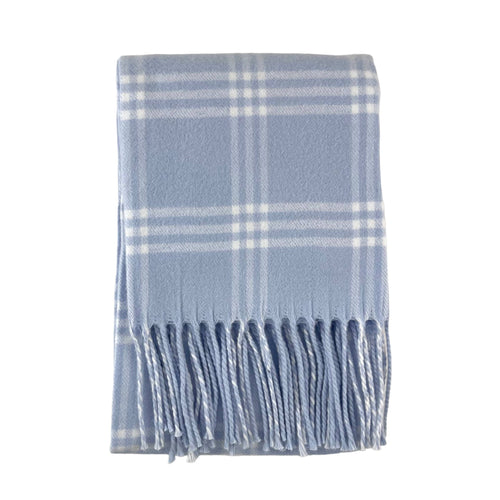 701 - Window Pane Check Flannel With Fringe-Blue Hand Home