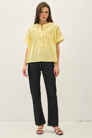 EYELET LACED OVERSIZE DOLMAN SLEEVE TOP-Blue Hand Home