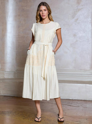 Boho Embroidery Cap Sleeve Midi Dress-Blue Hand Home