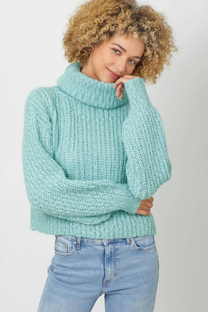 60795 Turtle Neck Cropped Sweater-Blue Hand Home