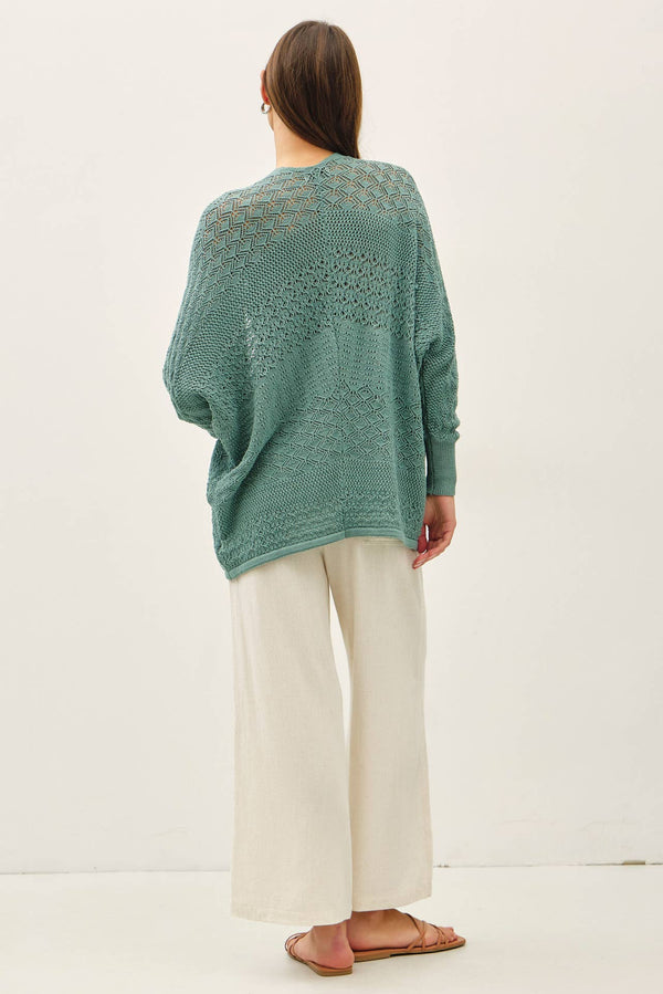 LIGHTWEIGHT CROCHET KNIT OPEN CARDIGAN-Blue Hand Home