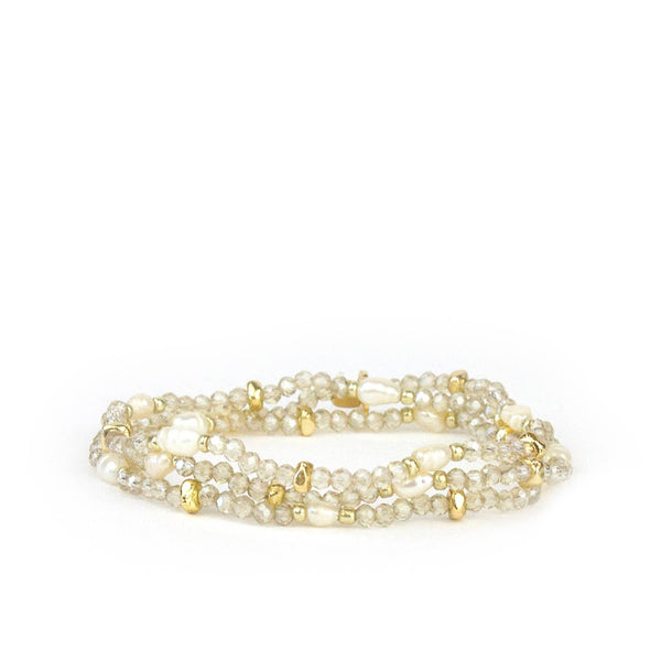 Crystal beaded pearl wrap bracelet-Blue Hand Home
