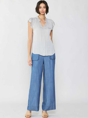 Margot Pleated Sleeve Blouse-Blue Hand Home