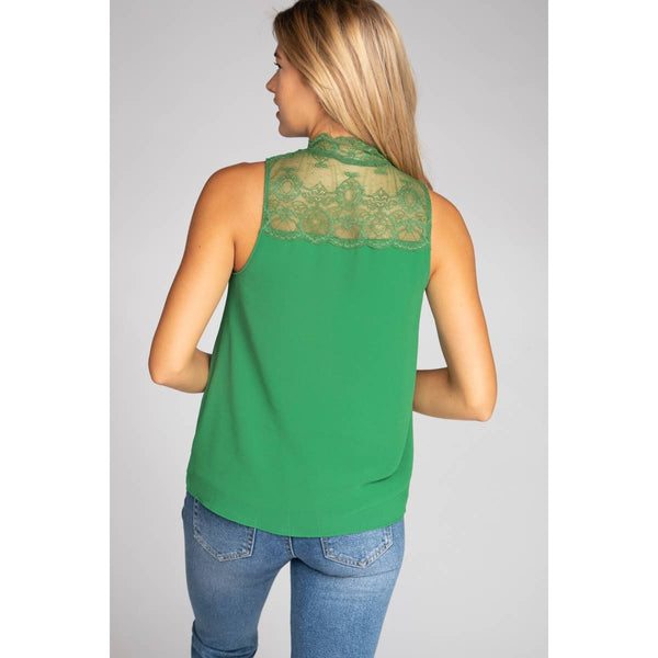 Halter Mock Neck With Lace Trim-Blue Hand Home
