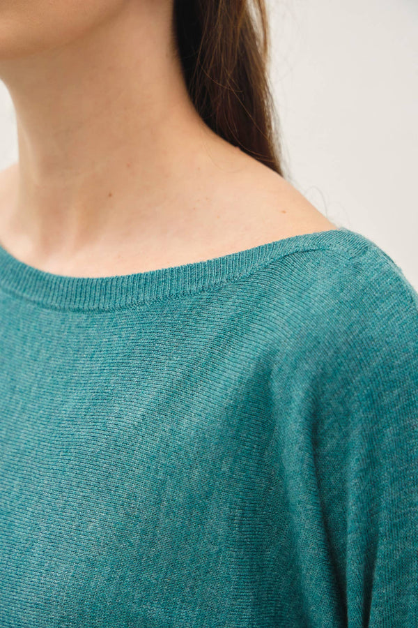 Dolman Sleeve Boat Neck Fine Sweater