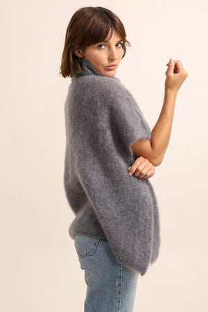 80% Kid Mohair Turtleneck Poncho Sweater: Black / One Size-Blue Hand Home