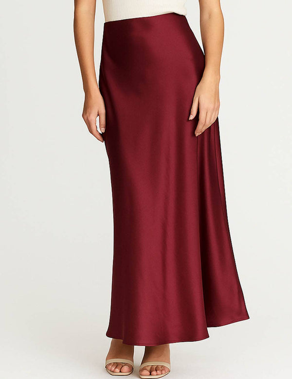 Ladies Solid Color Satin Midi Skirt 5515-Blue Hand Home