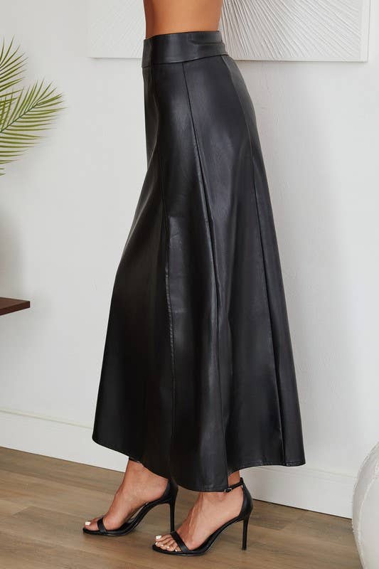PU MAXI SKIRT WITH SIDE SLIT (92003-PU)-Blue Hand Home