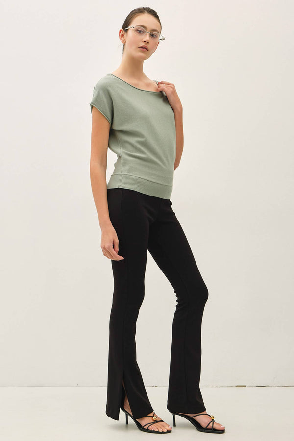 Boat Neck Cap Sleeve Fine Sweater Top
