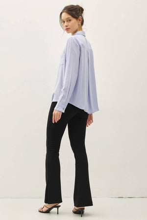 CLASSIC CUT BUTTON UP LONG SLEEVE TOP-Blue Hand Home
