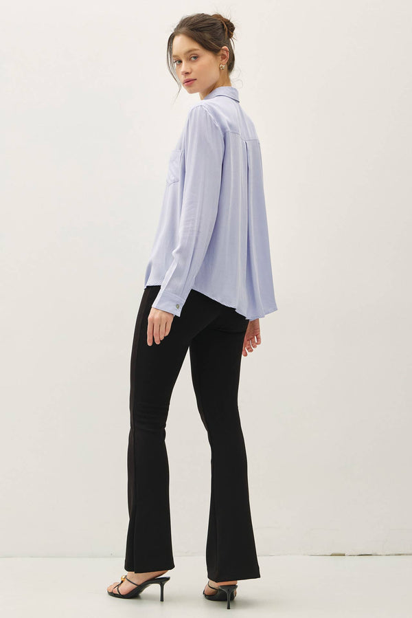 CLASSIC CUT BUTTON UP LONG SLEEVE TOP-Blue Hand Home