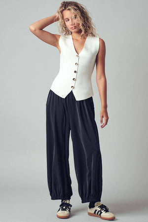 Sculpted Button-Front Knit Vest-Blue Hand Home
