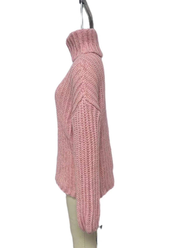 Knitted fluffy turtleneck sweater-Blue Hand Home