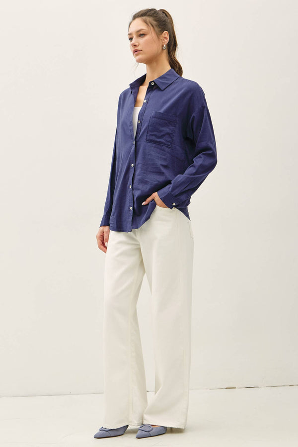 Cotton Blend Light Weight Oversized Classic Shirt-Blue Hand Home