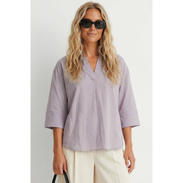 Contrast Stitch Detail Popover Blouse-Blue Hand Home