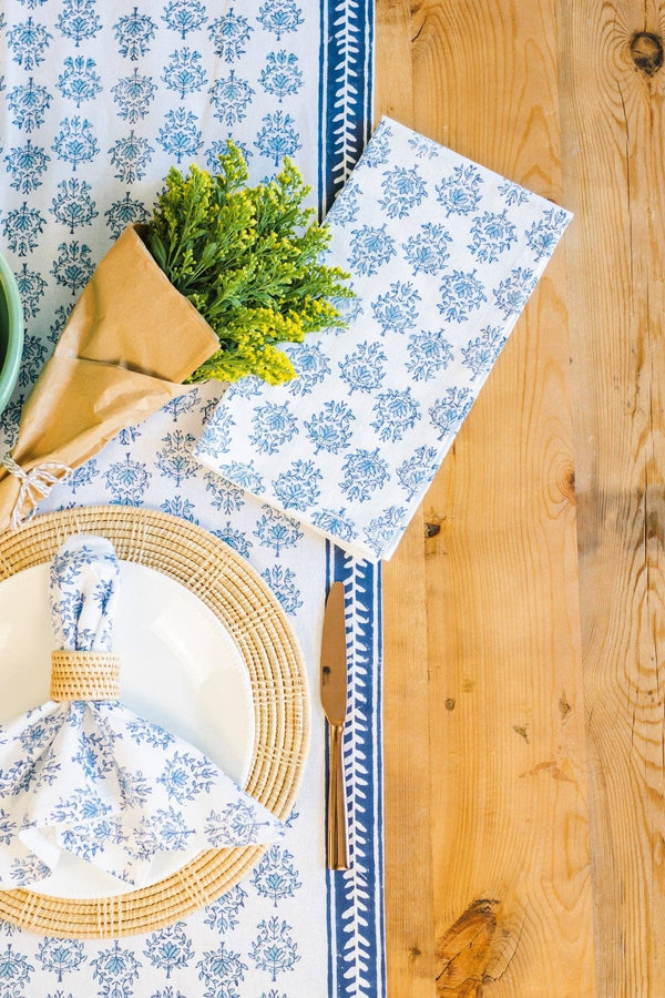 Table Runner - Lotus, Uniform Blue & Navy-Blue Hand Home