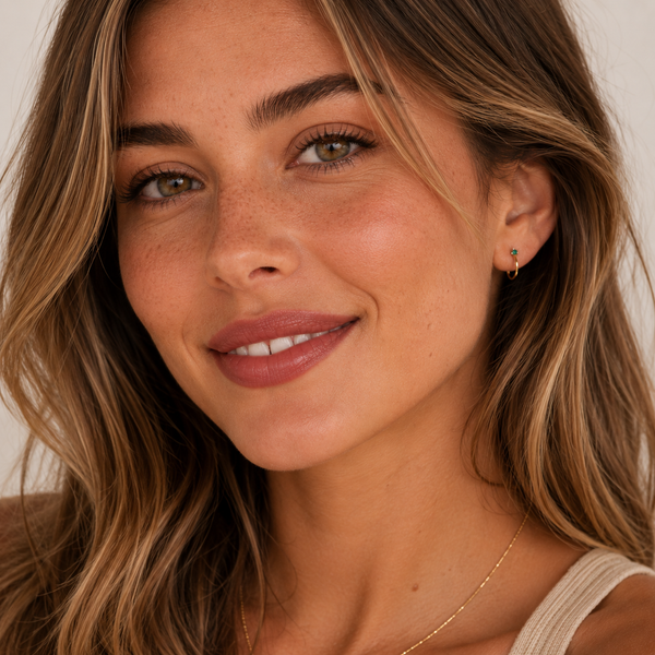 Open Mini Hoop Earrings - 18k Gold - Green Emerald