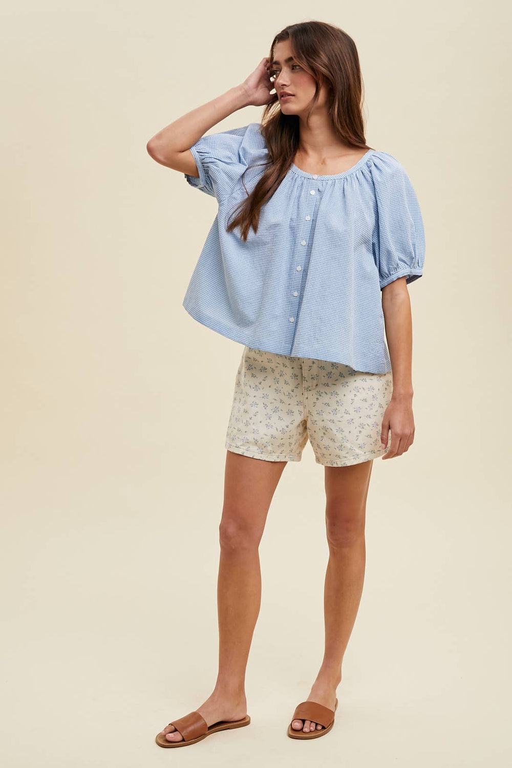 Mini Checkered Button-Up Blouse / Wl24-9779-Blue Hand Home