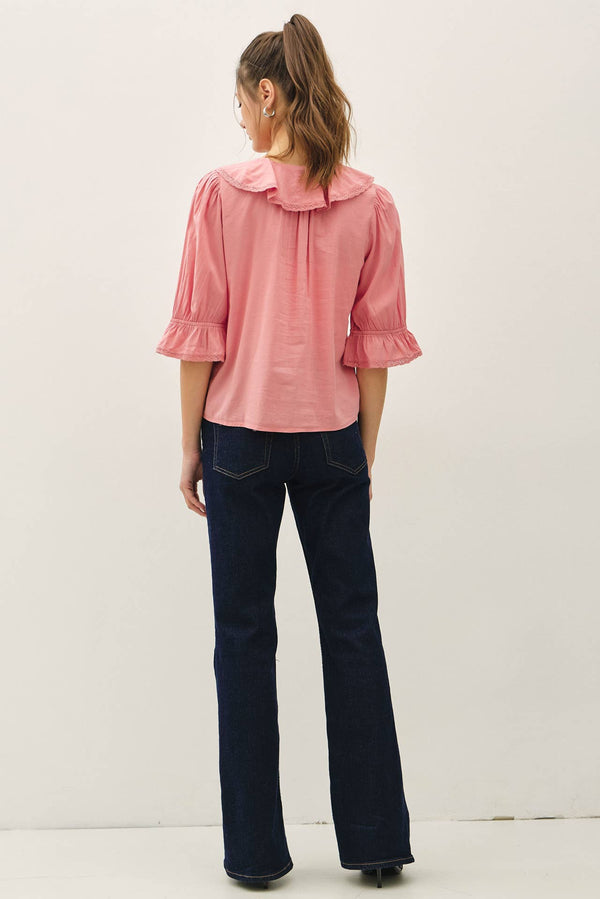 Vintage Ruffled Pintuck Blouse Top-Blue Hand Home