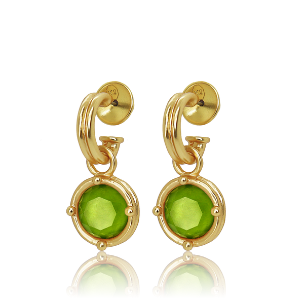 Double-Rim Gem Charm Hoop Earrings - 24K Gold Plated-Blue Hand Home