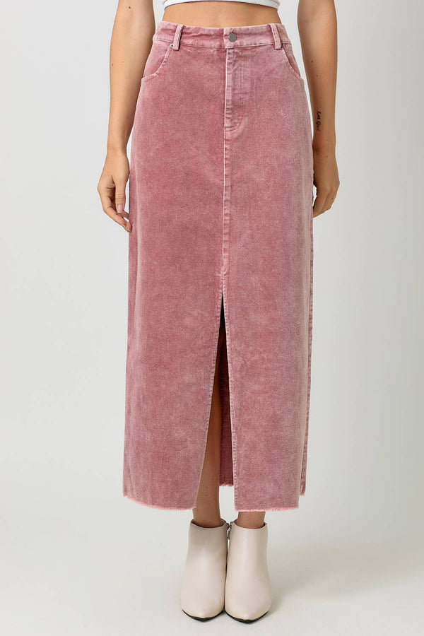 60742 Washed Front Slit Corduroy Skirt-Blue Hand Home