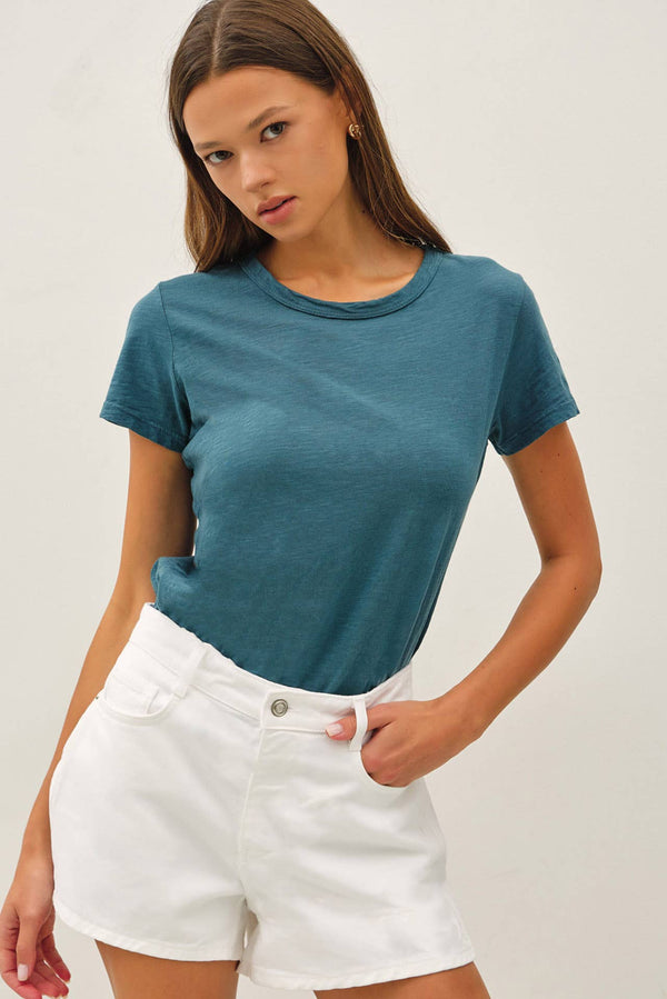 NEW COLOR-GARMENT DYED COTTON SLUB TEE-Blue Hand Home