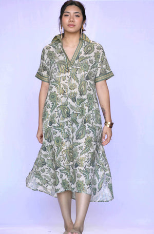 Tallulah Dress - Olive-Blue Hand Home