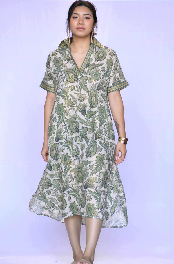 Tallulah Dress - Olive-Blue Hand Home