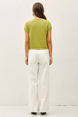POINTELLE STITCH SHORT SLEEVE CARDIGAN-Blue Hand Home