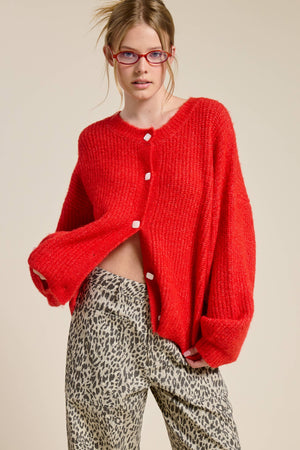 Balloon Sleeve Knit Cardigan-Blue Hand Home