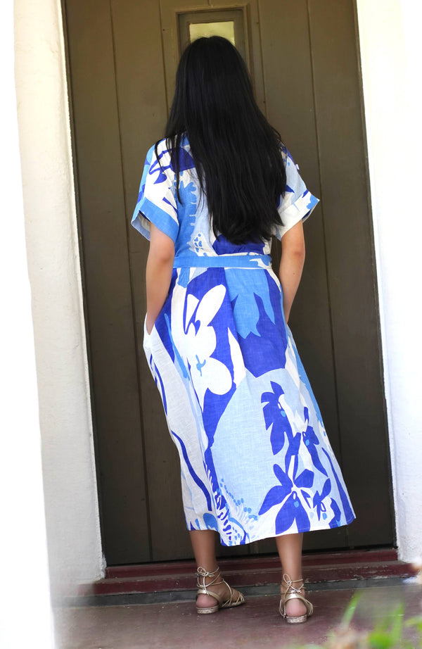 Brigitte Abstract Print Dress Blue Multi -Blue Hand Home