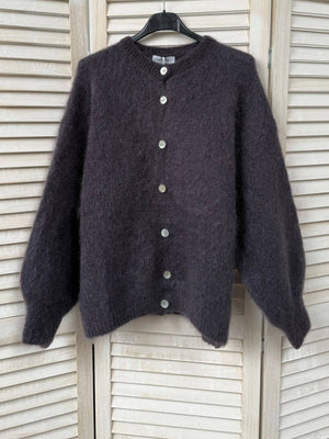 Cropped cardigan in 80% kid mohair-Blue Hand Home