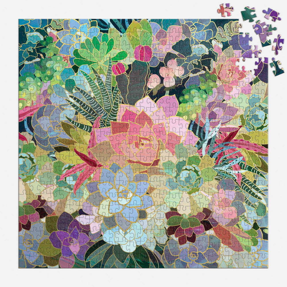 Succulent Mosaic 500 Piece Foil Puzzle-Blue Hand Home