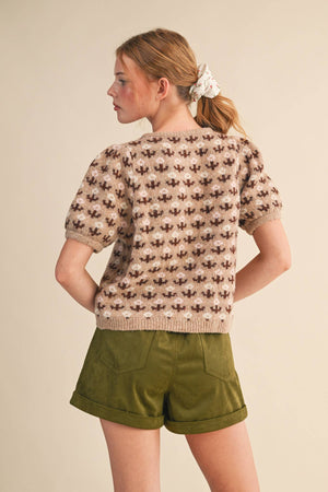 FLORAL SHORT SLEEVE SWEATER CARDIGAN MSW11259-Blue Hand Home