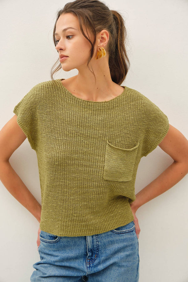 [New Color] Patch Pocket Dolman Cap Sleeve Boxy Knit