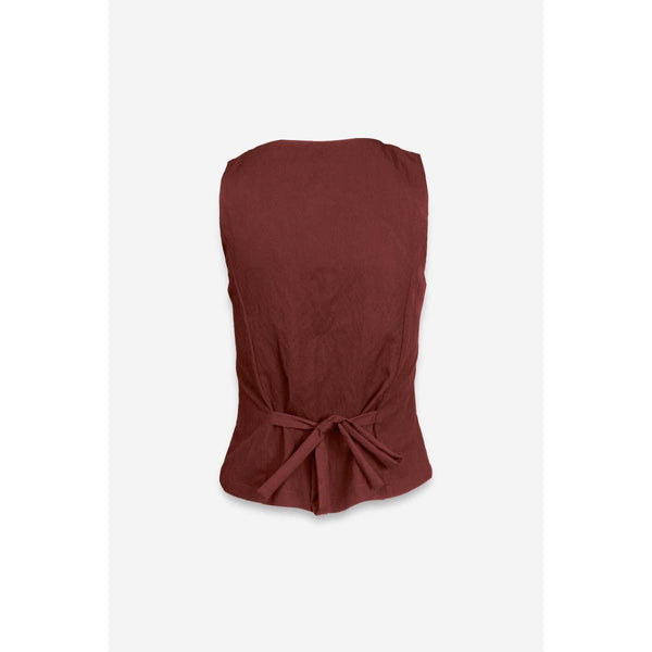Sleeveless Woven Vest With Back Tie-Blue Hand Home