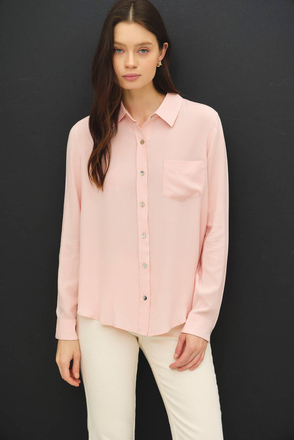 CLASSIC CUT BUTTON UP LONG SLEEVE TOP-Blue Hand Home