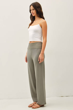 FINE KNIT FOLD OVER RIBBED WAIST SWEATER PANTS-Blue Hand Home