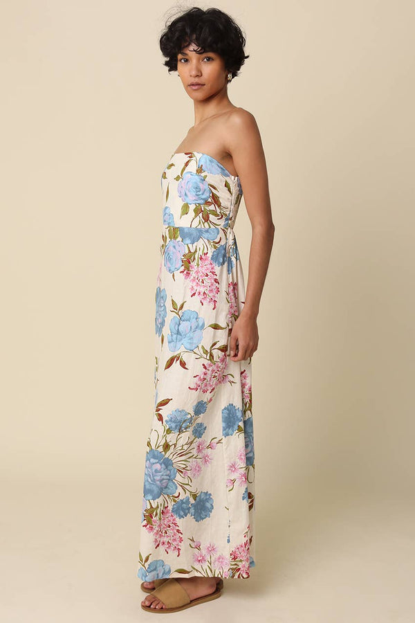 Seraphine Garden Strapless Maxi Dress-Blue Hand Home