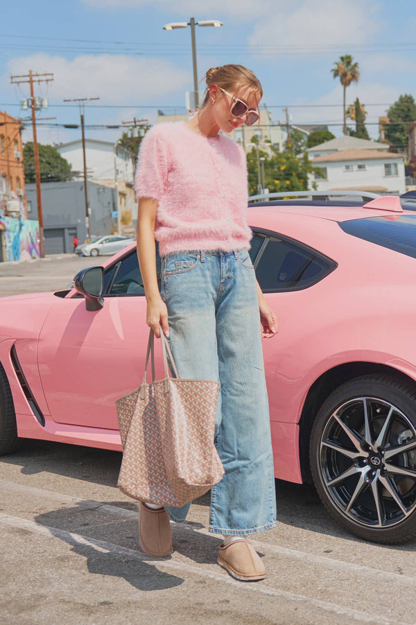 MOHAIR KNIT SHORT SLEEVE SWEATER CARDIGAN MSW11252-Blue Hand Home