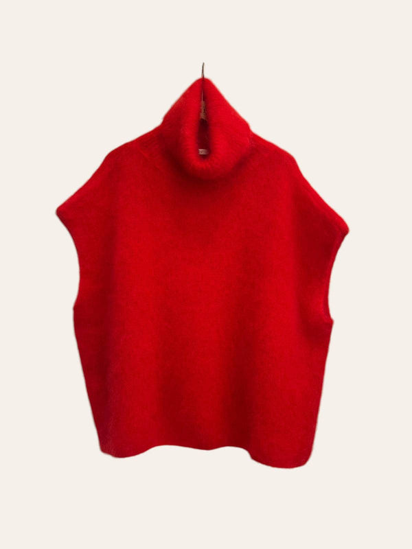 80% Kid Mohair Turtleneck Poncho Sweater: Black / One Size-Blue Hand Home