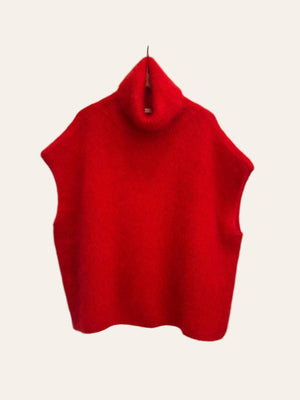 80% Kid Mohair Turtleneck Poncho Sweater: Vert Amande / One Size-Blue Hand Home