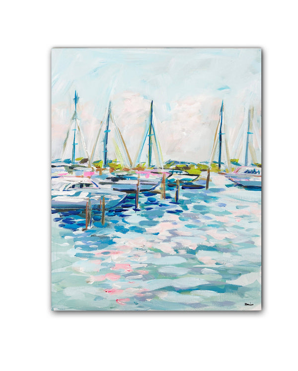 Sailboats Print on Paper, "Marina at Dusk"-Blue Hand Home