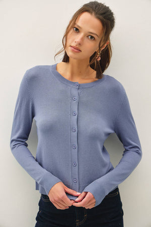 Ultra Soft Essential Basic Crewneck Button Up Cardigan
