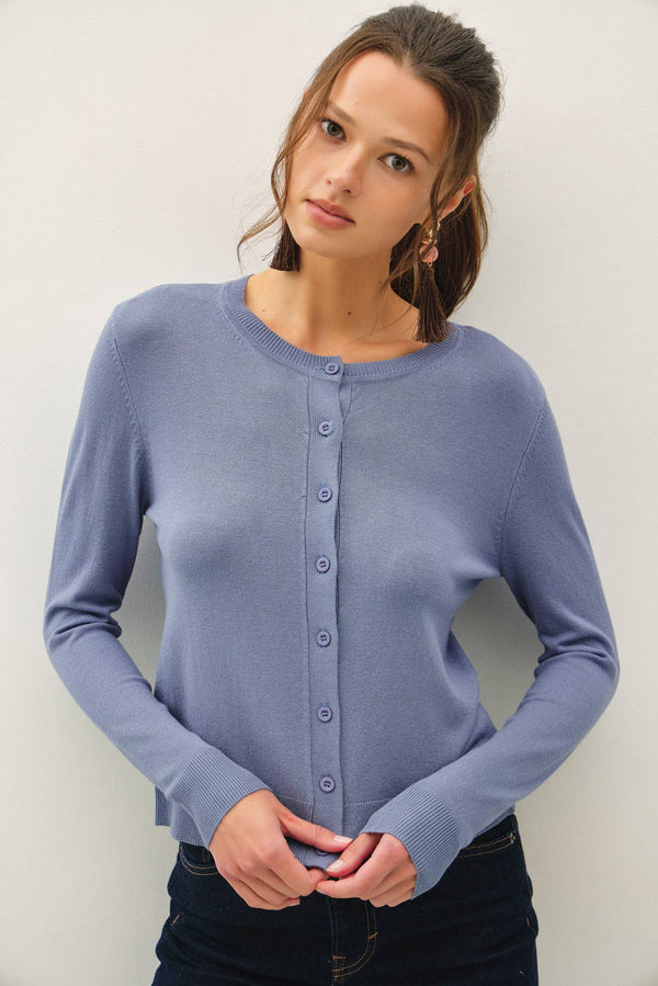 Ultra Soft Essential Basic Crewneck Button Up Cardigan