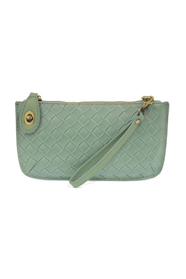 Faux Wide Woven Mini Crossbody Wristlet Clutch-Blue Hand Home