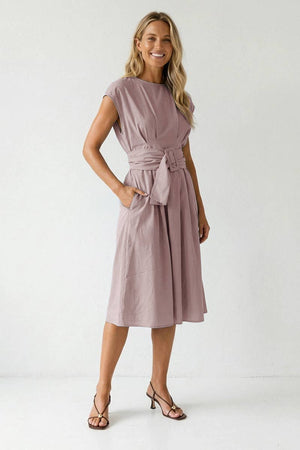 Buckle Detail Midi Dress-Blue Hand Home